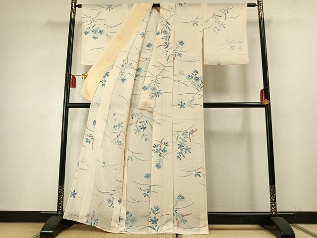 平和屋着物*夏物 小紋 絽 手描き 草花文 正絹 逸品 AABF5695fy