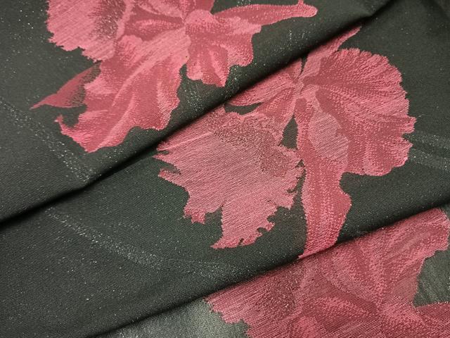 平和屋着物*夏物 小紋 紗 草花文 黒地 銀通し地 正絹 逸品 AABF5701fy