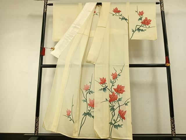 平和屋着物*夏物 訪問着 絽 手描き 枝花文 金彩 正絹 逸品 AABF5717fy