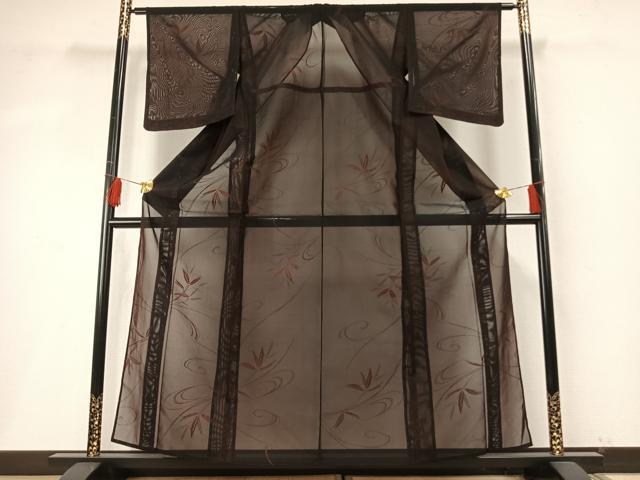 平和屋着物*夏物 小紋 紗 草葉文 正絹 逸品 AABF5736fy