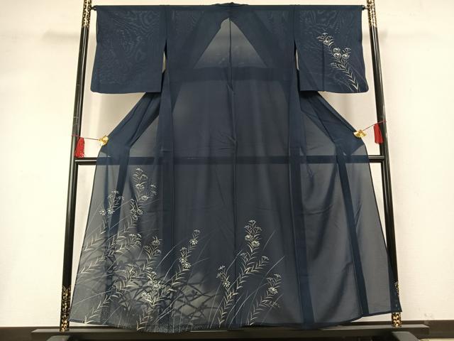 平和屋着物*夏物 訪問着 絽 手描き 草花文 暈し染め 銀彩 正絹 逸品 AABF5739fy