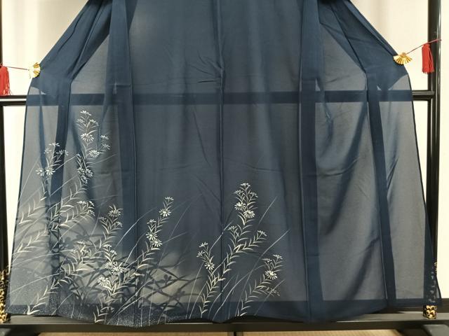 平和屋着物*夏物 訪問着 絽 手描き 草花文 暈し染め 銀彩 正絹 逸品 AABF5739fy