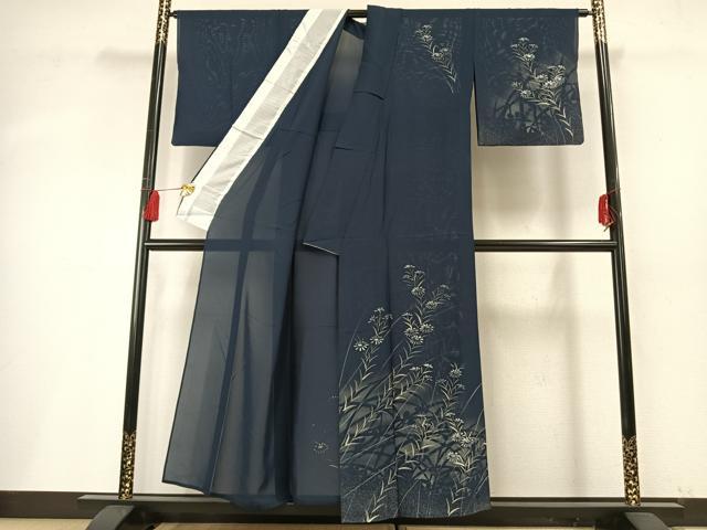 平和屋着物*夏物 訪問着 絽 手描き 草花文 暈し染め 銀彩 正絹 逸品 AABF5739fy