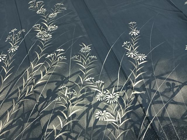 平和屋着物*夏物 訪問着 絽 手描き 草花文 暈し染め 銀彩 正絹 逸品 AABF5739fy
