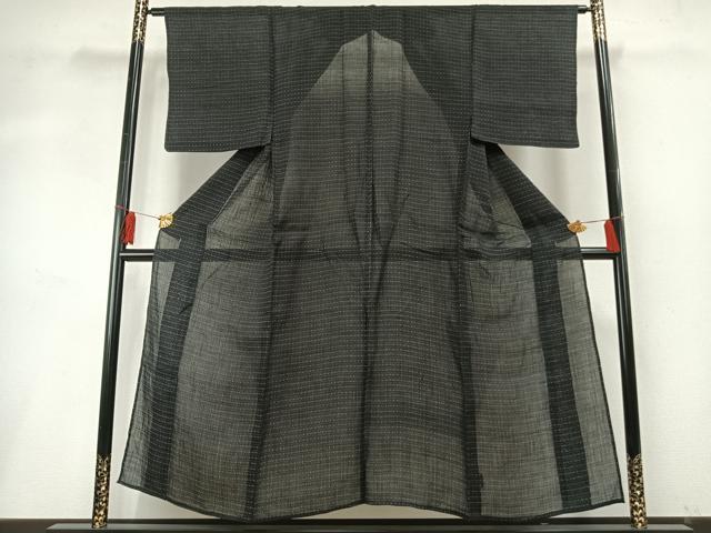 平和屋着物*夏物 男性 上布 井桁絣 黒地 麻 逸品 AABF5742fy