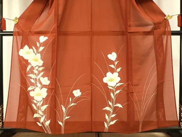 平和屋着物*夏物 訪問着 絽 手描き 草花文 正絹 逸品 未使用 AABF5755fy