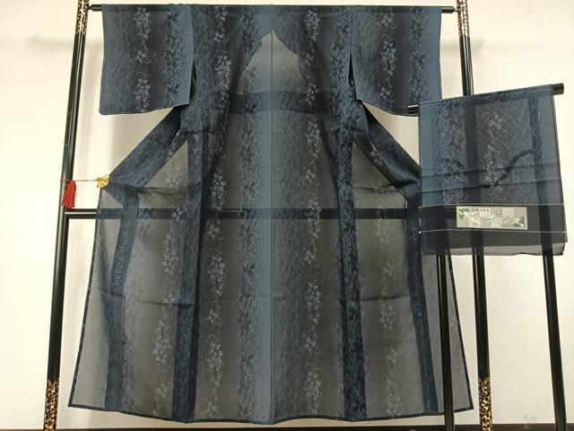 平和屋着物*夏物 大島紬 夏大島 花唐草間道 反端付き 正絹 逸品 未使用 AABF5757fy