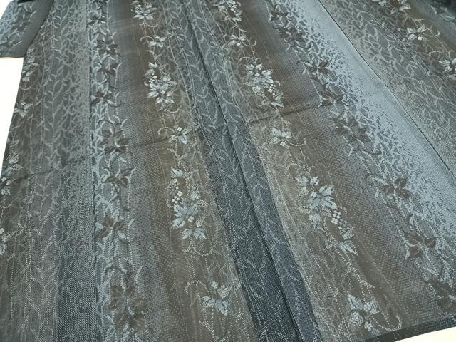 平和屋着物*夏物 大島紬 夏大島 花唐草間道 反端付き 正絹 逸品 未使用 AABF5757fy