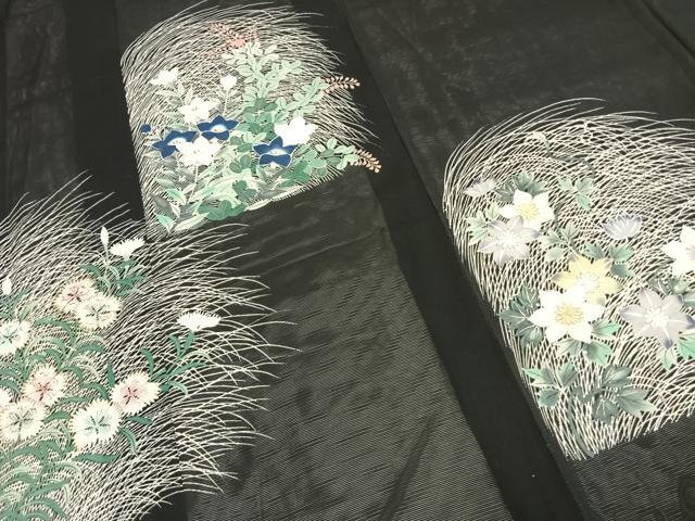 平和屋着物*夏物 黒留袖 絽 手描き 草花文 金銀糸 金銀彩 正絹 逸品 AABF5767fy