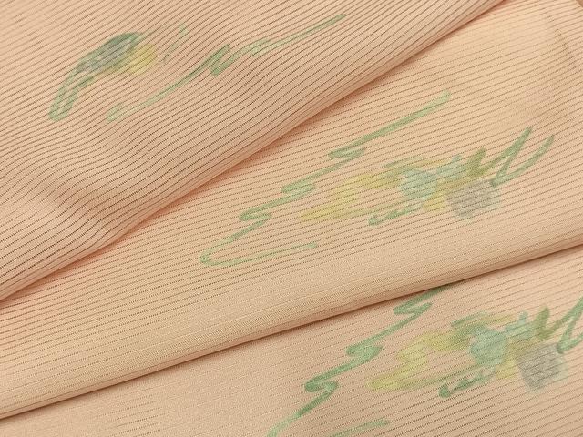 平和屋着物*夏物 小紋 絽 手描き 草花文 洗える着物 AABF5771fy