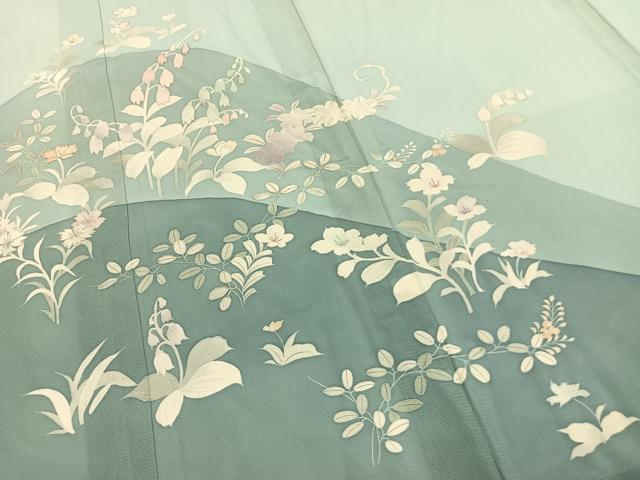 平和屋着物*夏物 訪問着 絽 駒刺繍 草花文 銀彩 正絹 逸品 AABF5782fy