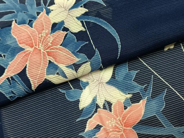 平和屋着物*夏物 小紋 絽 草花文 洗える着物 AABL7582ck