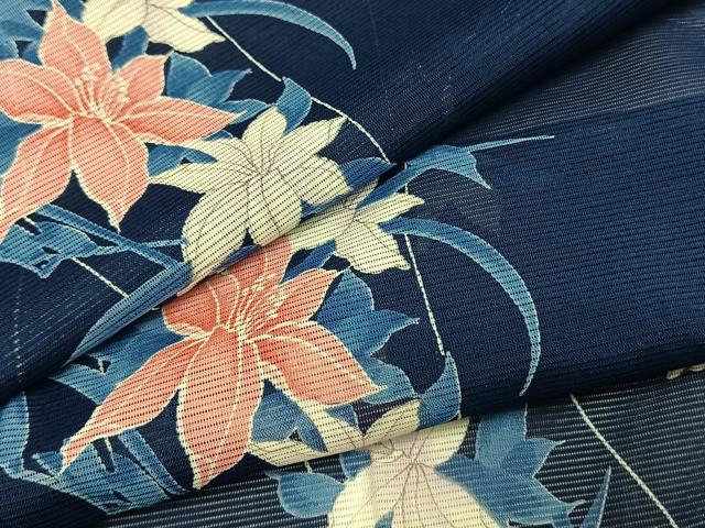 平和屋着物*夏物 小紋 絽 草花文 洗える着物 AABL7582ck