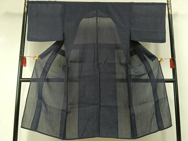 平和屋着物*夏物 男性 小千谷ちぢみ 青褐色 麻 逸品 AABF5809fy