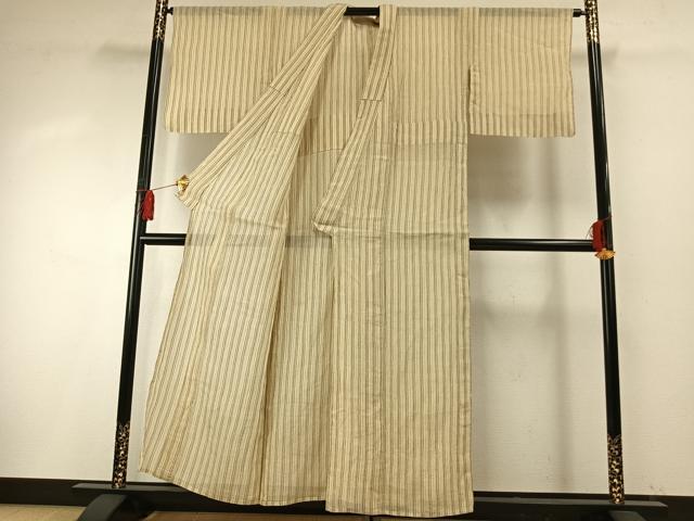 平和屋着物*夏物 小千谷ちぢみ 縞 杉山織物謹製 証紙付き 麻 逸品 AABF5823fy