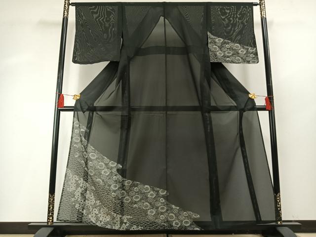 平和屋着物*夏物 訪問着 絽 型染め 草花文 黒地 洗える着物 未使用 AABF5834fy