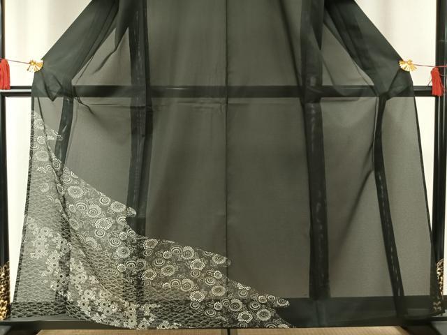 平和屋着物*夏物 訪問着 絽 型染め 草花文 黒地 洗える着物 未使用 AABF5834fy