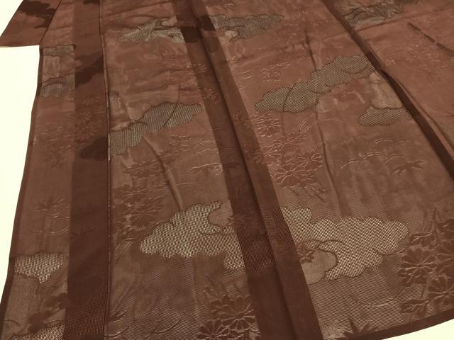 平和屋着物*夏物 色無地 絽 雲取り草花地紋 小豆色 正絹 逸品 AABF5861fy