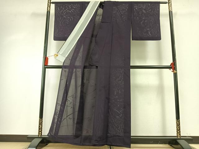 平和屋着物*夏物 色無地 絽 草花地紋 濃鼠色 正絹 逸品 AABF5862fy
