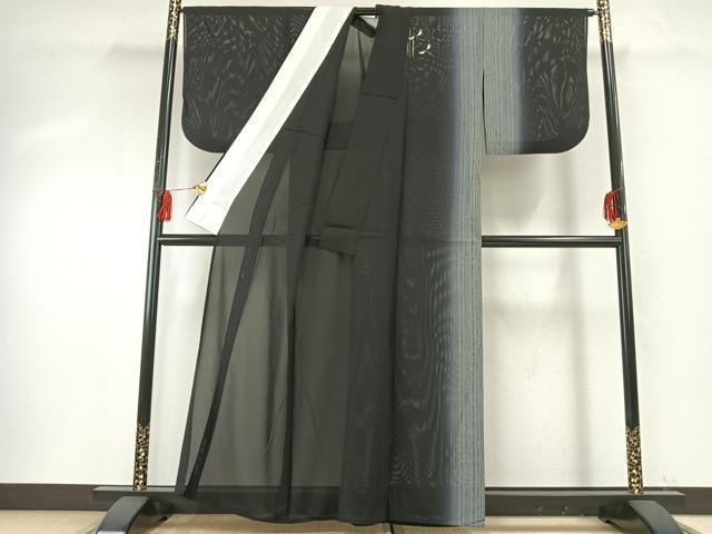 平和屋着物*夏物 訪問着 絽 手描き 勝虫 竹 暈し染め 黒地 金彩 正絹 逸品 AABF5865fy