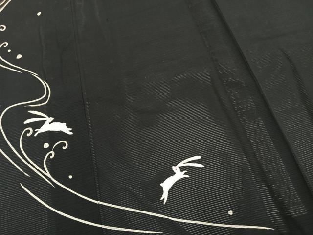 平和屋着物*夏物 訪問着 絽 刺繍 兎 黒地 正絹 逸品 AABF5887fy