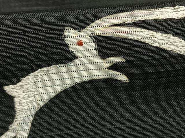 平和屋着物*夏物 訪問着 絽 刺繍 兎 黒地 正絹 逸品 AABF5887fy