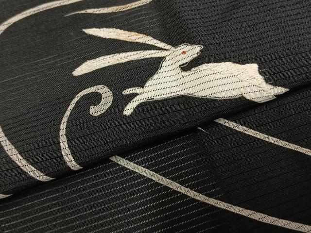 平和屋着物*夏物 訪問着 絽 刺繍 兎 黒地 正絹 逸品 AABF5887fy