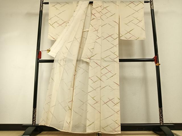 平和屋着物*夏物 小紋 絽 手描き 竹 正絹 逸品 AABF5893fy
