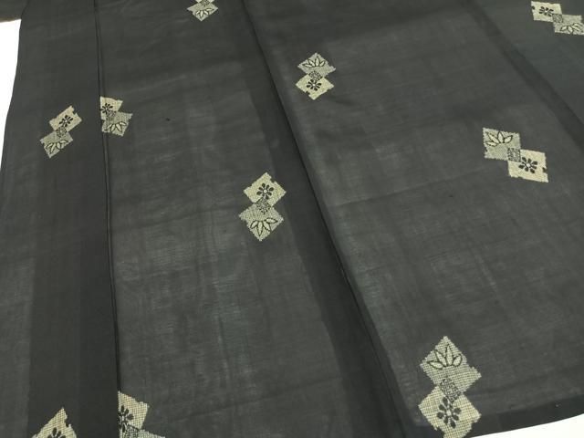 平和屋着物*夏物 小紋 紗 色紙重ね文 黒地 正絹 逸品 AABF5894fy