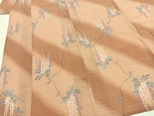 平和屋着物*夏物 小紋 紗 手描き 草花文 暈し染め 洗える着物 AABF5902fy