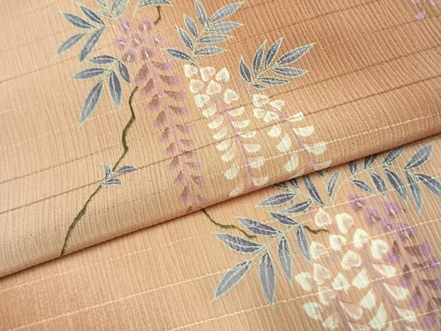 平和屋着物*夏物 小紋 紗 手描き 草花文 暈し染め 洗える着物 AABF5902fy