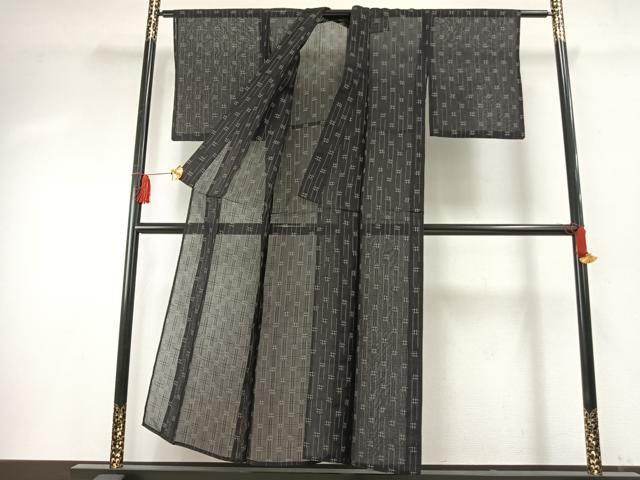 平和屋着物*夏物 紗紬 井桁文様 黒地 正絹 逸品 AABF5904fy