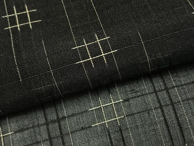 平和屋着物*夏物 紗紬 井桁文様 黒地 正絹 逸品 AABF5904fy