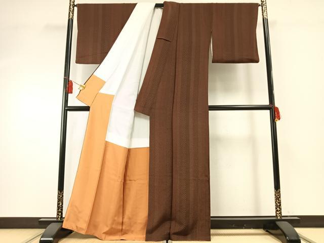 平和屋着物●上質な小紋 間道 鬼しぼ縮緬 正絹 逸品 AABF5928fy