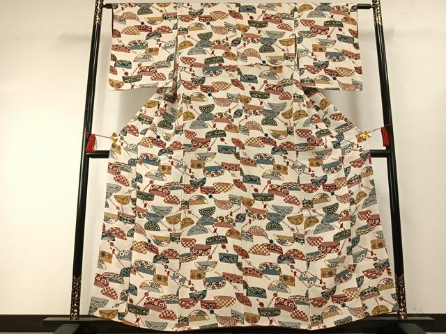 平和屋着物●上質な小紋 型染め 櫛 簪 鬼しぼ縮緬 正絹 逸品 AABF5929fy