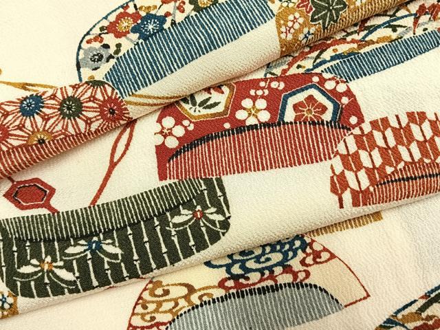平和屋着物●上質な小紋 型染め 櫛 簪 鬼しぼ縮緬 正絹 逸品 AABF5929fy