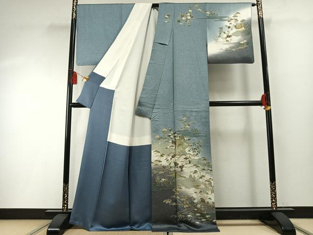 平和屋着物●訪問着 風景花文 暈し染め 金銀彩 正絹 逸品 AABF5936fy
