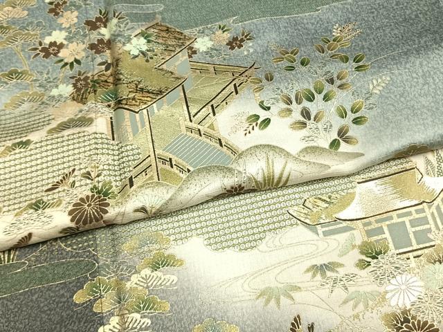 平和屋着物●訪問着 風景花文 暈し染め 金銀彩 正絹 逸品 AABF5936fy