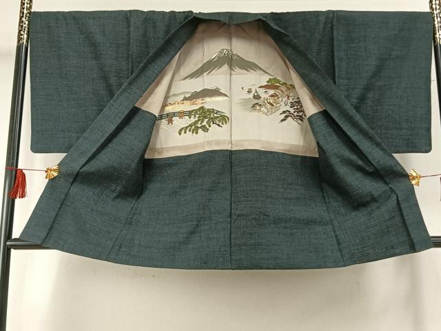 平和屋着物●男性 結城紬 アンサンブル 長襦袢(袷)セット 杢 正絹 逸品 AABF5941fy