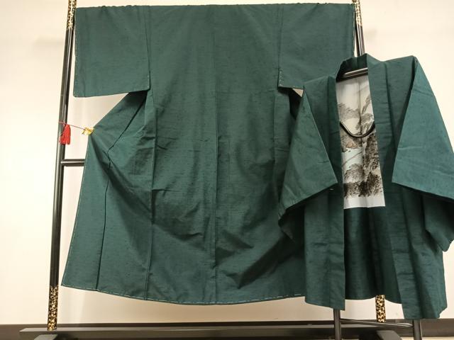 平和屋着物●男性 紬 アンサンブル 虫襖色 正絹 逸品 AABF5942fy