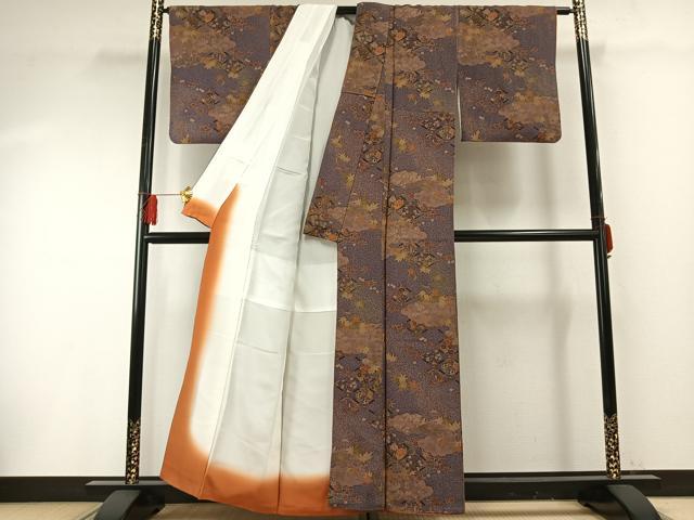 平和屋着物●上質な小紋 雲取り花文 鬼しぼ縮緬 正絹 逸品 AABF5943fy