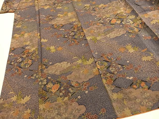 平和屋着物●上質な小紋 雲取り花文 鬼しぼ縮緬 正絹 逸品 AABF5943fy