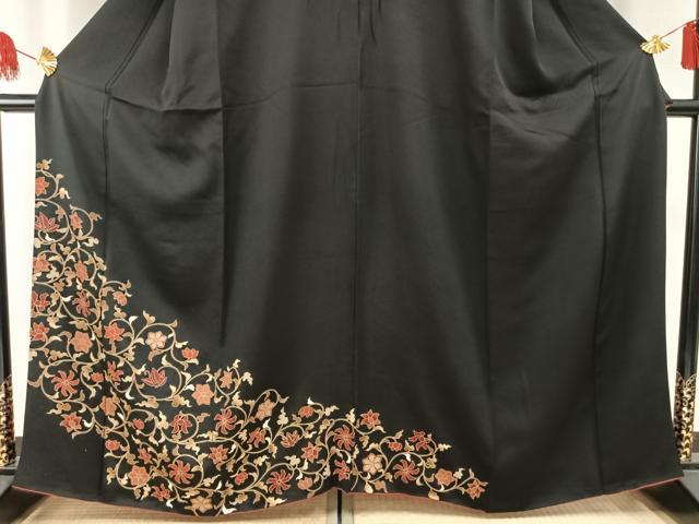 平和屋着物●訪問着 花唐草文 黒地 金彩 正絹 逸品 AABF5963fy