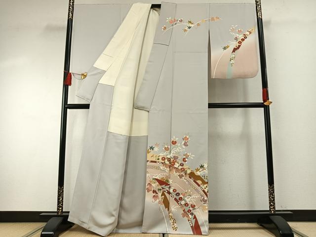 平和屋着物●訪問着 友禅 駒刺繍 熨斗花文 暈し染め 正絹 逸品 AABF5965fy