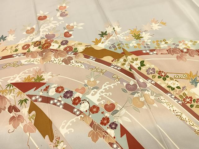 平和屋着物●訪問着 友禅 駒刺繍 熨斗花文 暈し染め 正絹 逸品 AABF5965fy