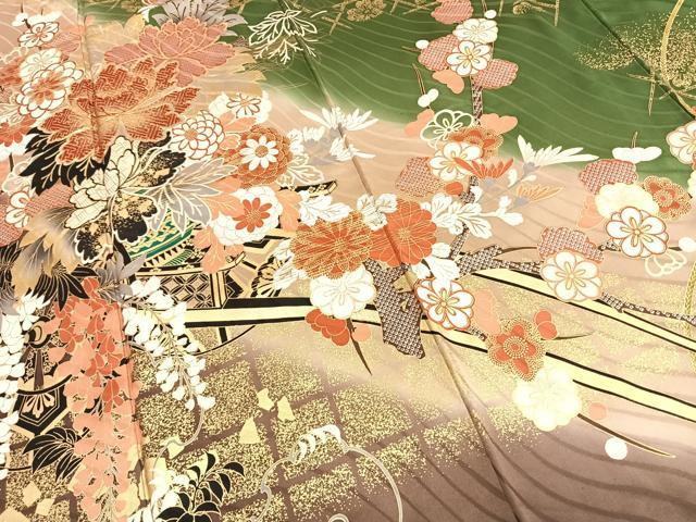 平和屋着物●豪華振袖 駒刺繍 花蝶文 暈し染め 金彩 正絹 逸品 AABF5971fy