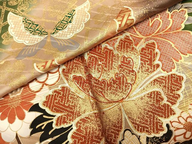 平和屋着物●豪華振袖 駒刺繍 花蝶文 暈し染め 金彩 正絹 逸品 AABF5971fy