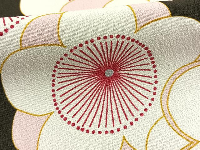 平和屋着物●振袖 舞花文 黒地 洗える着物 未使用 AABF5976fy