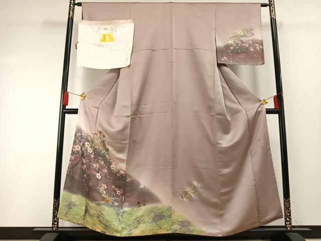 平和屋着物●訪問着 作家物 手描き 珠虹箔 螺鈿 繪夢工房 風景花文 暈し染め 金銀彩 反端付き 正絹 逸品 AABF5979fy