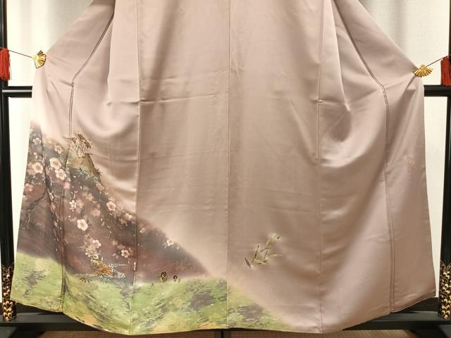 平和屋着物●訪問着 作家物 手描き 珠虹箔 螺鈿 繪夢工房 風景花文 暈し染め 金銀彩 反端付き 正絹 逸品 AABF5979fy